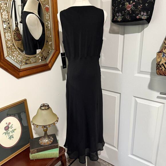 NWT VTG Y2K Karen Kane Black Silk Rosette Beaded Plunge Dark Fairy Maxi Dress L - Picture 5 of 8